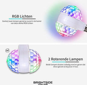Brightside discolamp - 2x 3 watt - roterende discobal – E27 - 360 graden