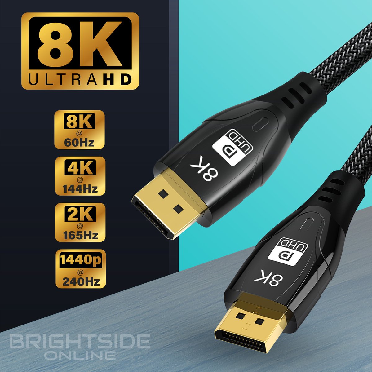 Brightside Displayport kabel 1.4 – 8K@60Hz/ 4K@144Hz – 32.4Gbps - 2 meter