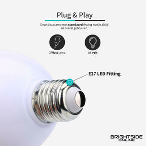 Brightside Roterende discolamp - E27 fitting - roterende discobal - 3 watt - 180 graden - LED