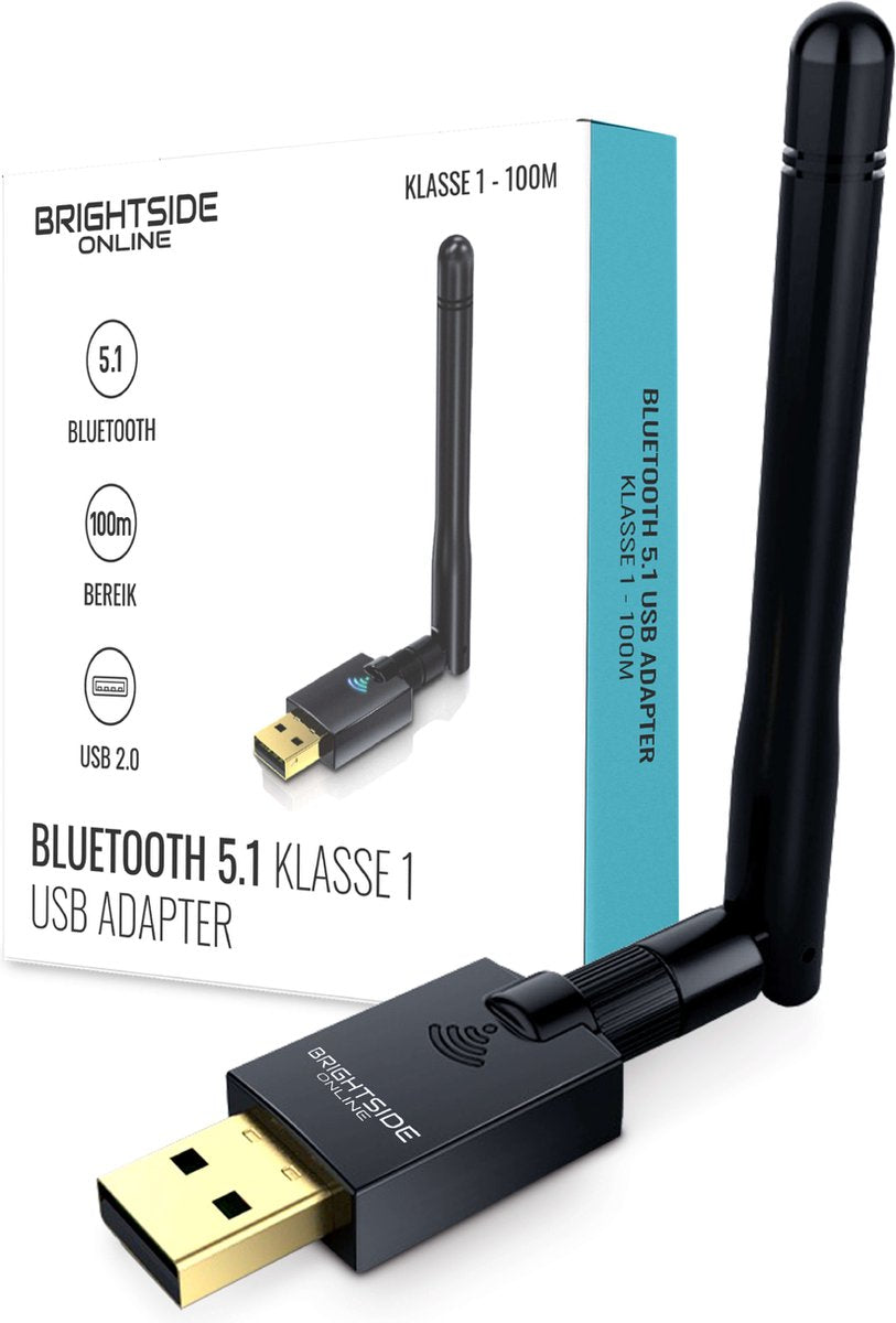 Brightside Bluetooth 5.1 USB adapter met antenne - tot 100 meter - 2.4 en 5G